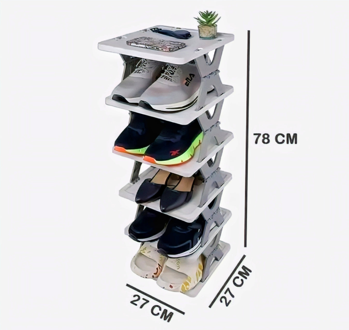 FoldEase Stackable Adjustable Storage Rack – Space Saving Organizer for Kitchen, Wardrobe & Home