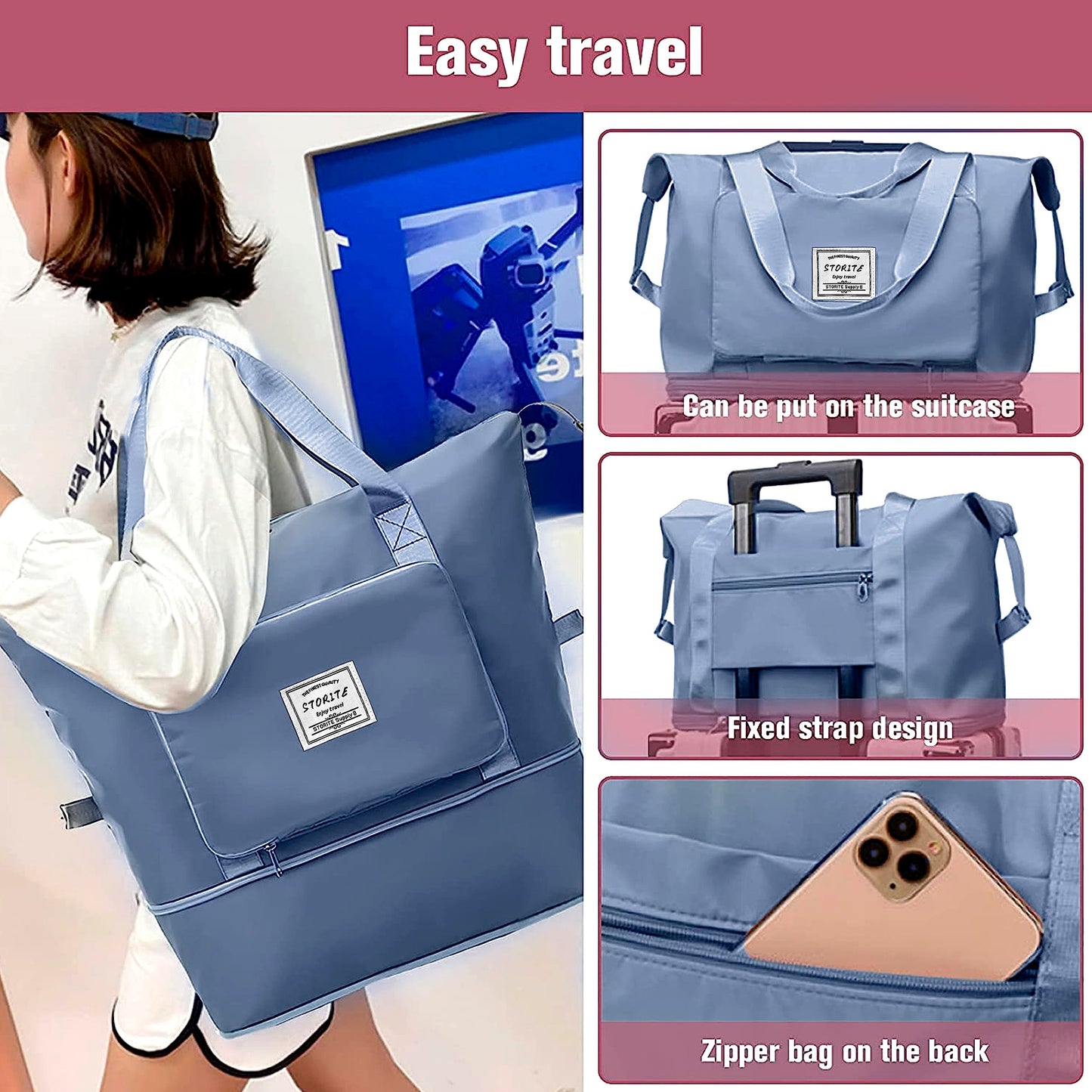 Foldable Travel Duffel Bag with Wet Pocket & Shoe Compartment | Waterproof Weekend Bag