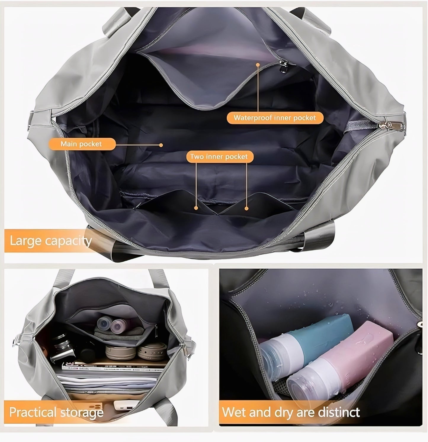 Foldable Travel Duffel Bag with Wet Pocket & Shoe Compartment | Waterproof Weekend Bag