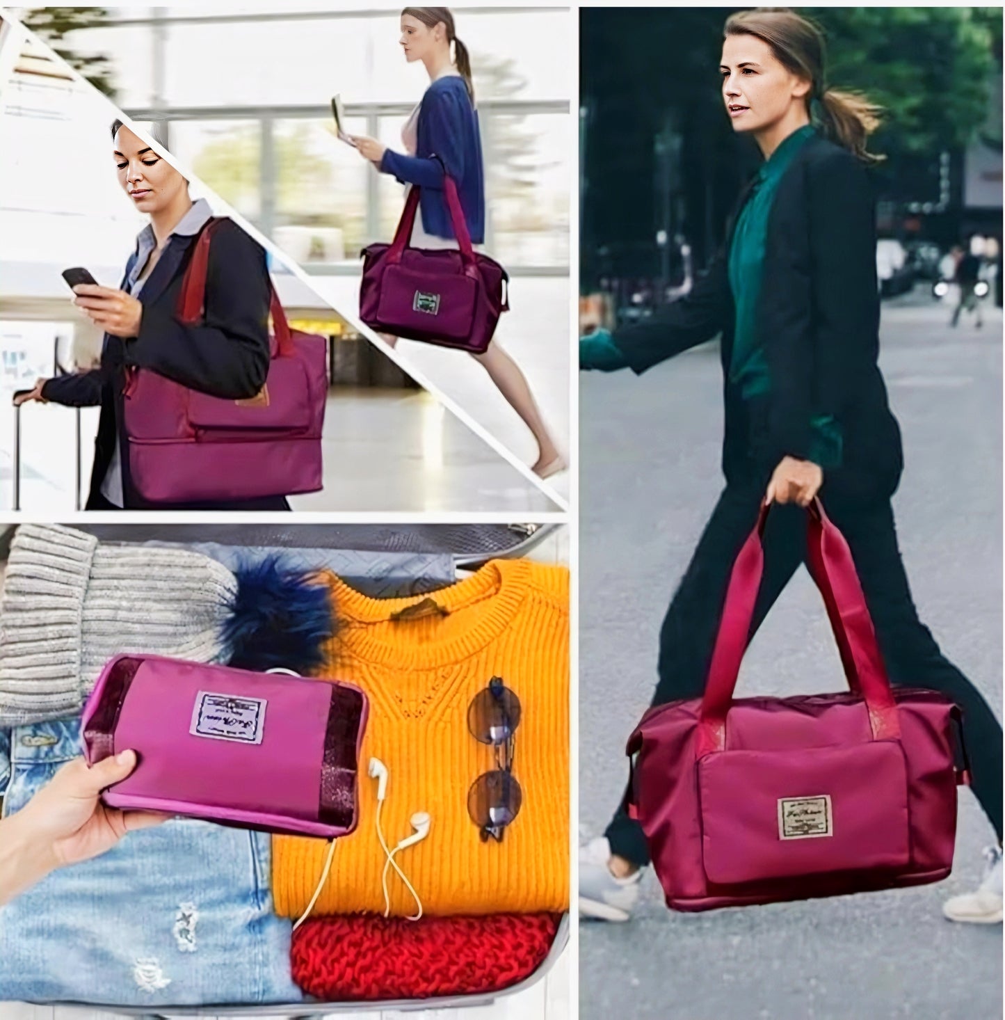 Foldable Travel Duffel Bag with Wet Pocket & Shoe Compartment | Waterproof Weekend Bag