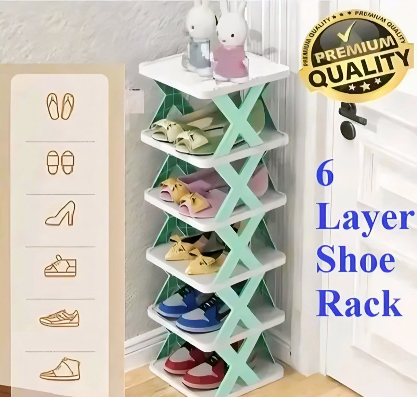 FoldEase Stackable Adjustable Storage Rack – Space Saving Organizer for Kitchen, Wardrobe & Home