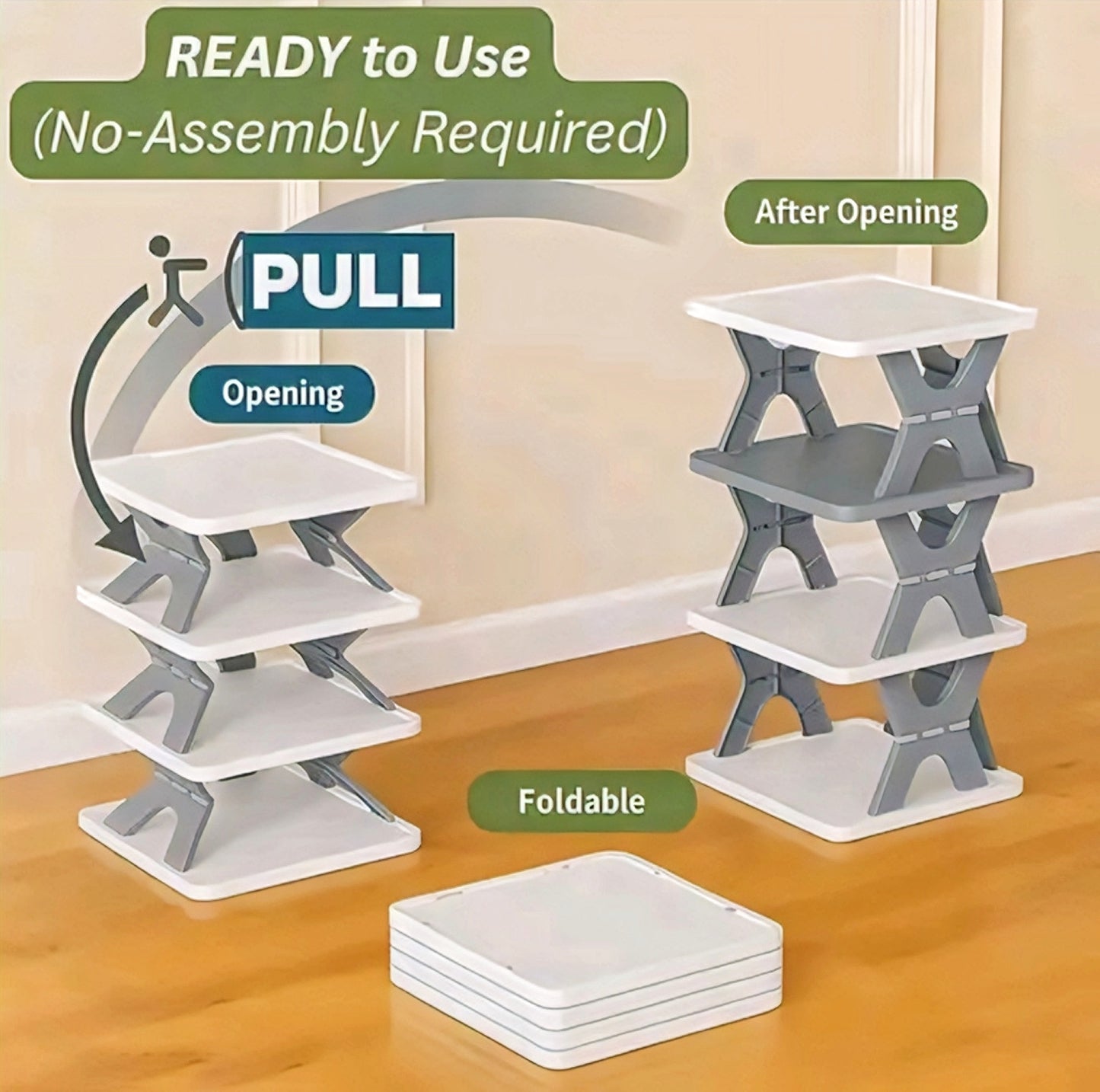 FoldEase Stackable Adjustable Storage Rack – Space Saving Organizer for Kitchen, Wardrobe & Home