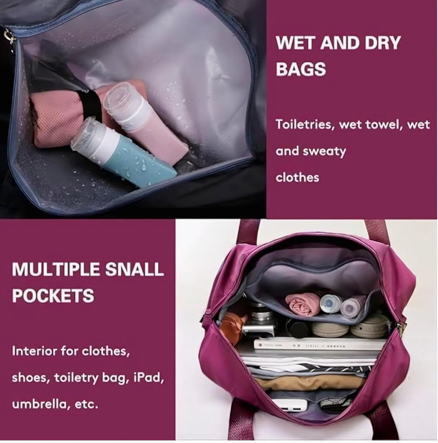 Foldable Travel Duffel Bag with Wet Pocket & Shoe Compartment | Waterproof Weekend Bag