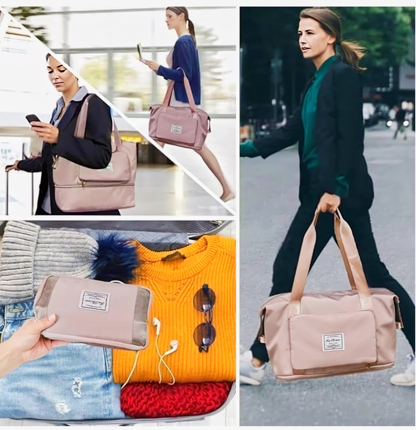 Foldable Travel Duffel Bag with Wet Pocket & Shoe Compartment | Waterproof Weekend Bag