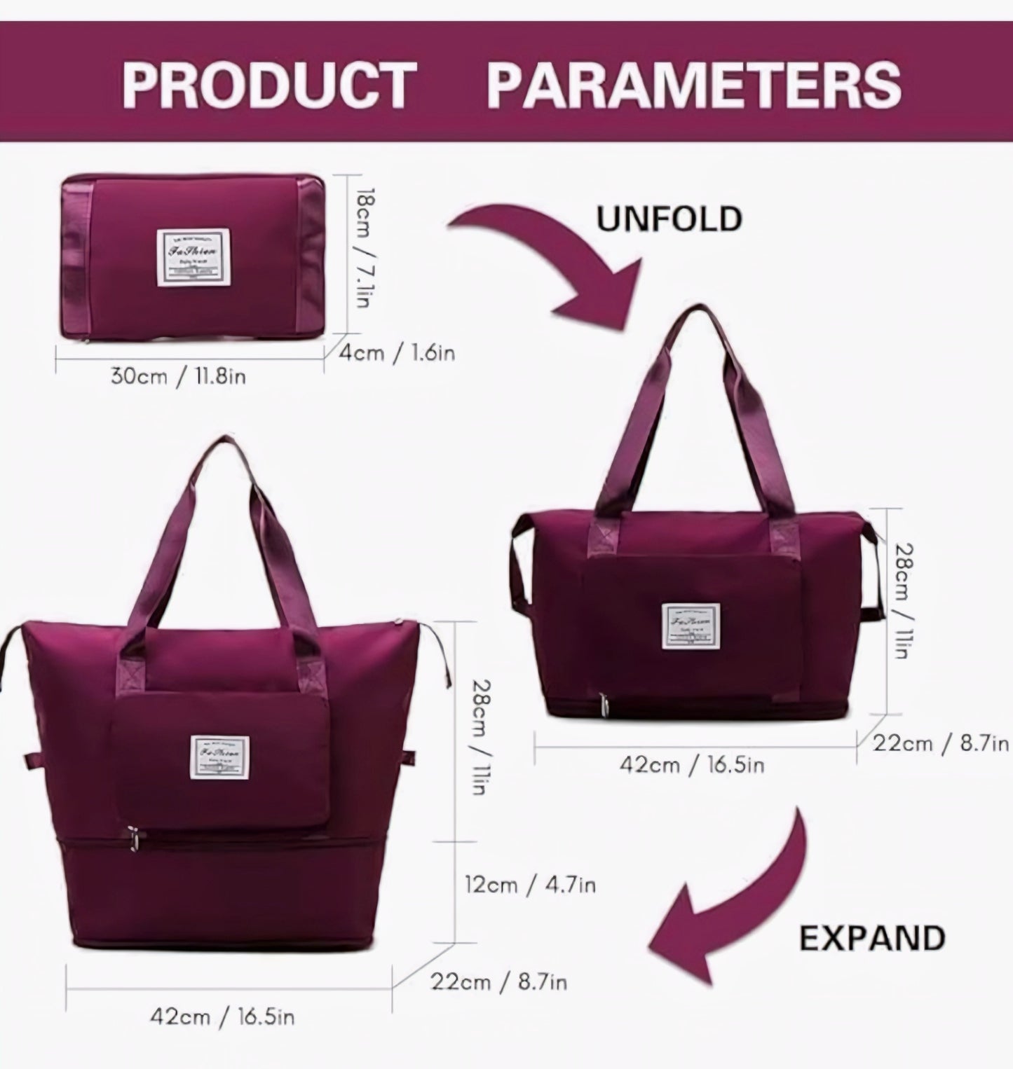 Foldable Travel Duffel Bag with Wet Pocket & Shoe Compartment | Waterproof Weekend Bag